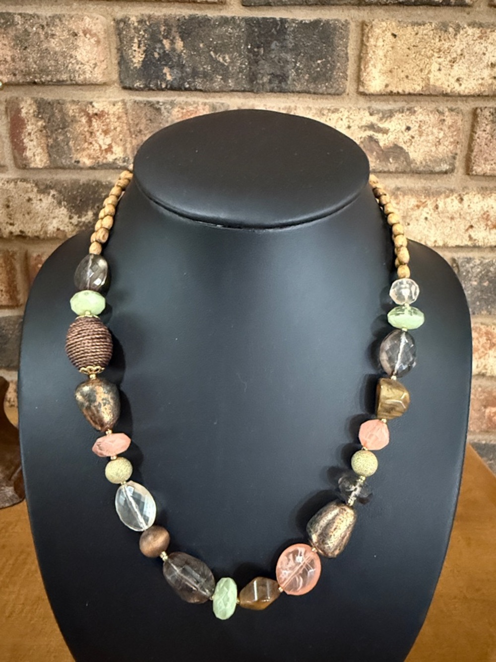 Natural stone and wooden beaded necklace